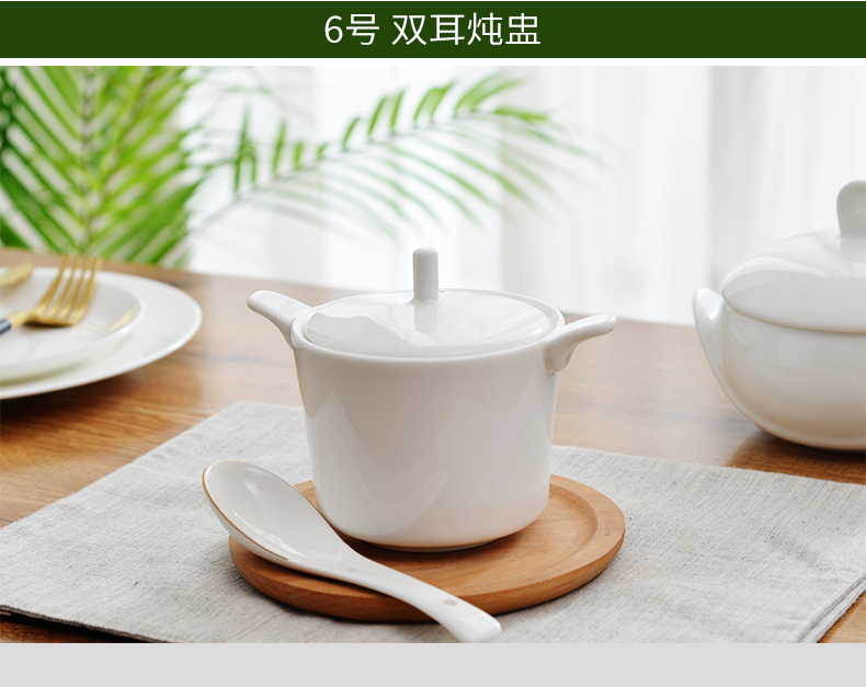 Tangshan pure small white ipads porcelain ceramic water stew stew pot with cover stew stew steaming cup bird 's nest tureen