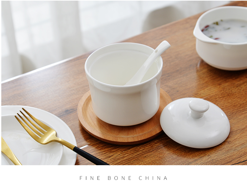 Tangshan pure small white ipads porcelain ceramic water stew stew pot with cover stew stew steaming cup bird 's nest tureen