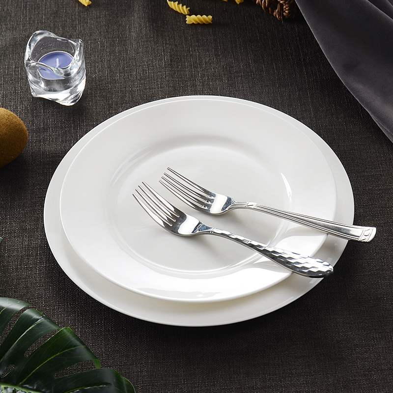 White 10 inch big plate round new flat shallow dish home plate beefsteak dish of number plate