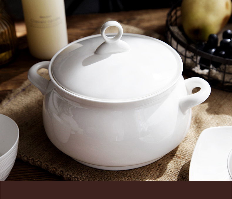 Imperial pottery dynasty white ceramic basin large creative household ears big soup soup pot large soup bowl with cover