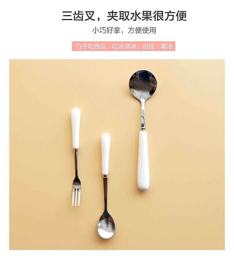 Kẹo màu sắc tay cầm dài muỗng trái cây gia dụng thép không gỉ bộ đồ ăn tây ngưu bàng dao nĩa muỗng cà phê muỗng - Đồ ăn tối khay đựng đồ ăn dặm cho bé