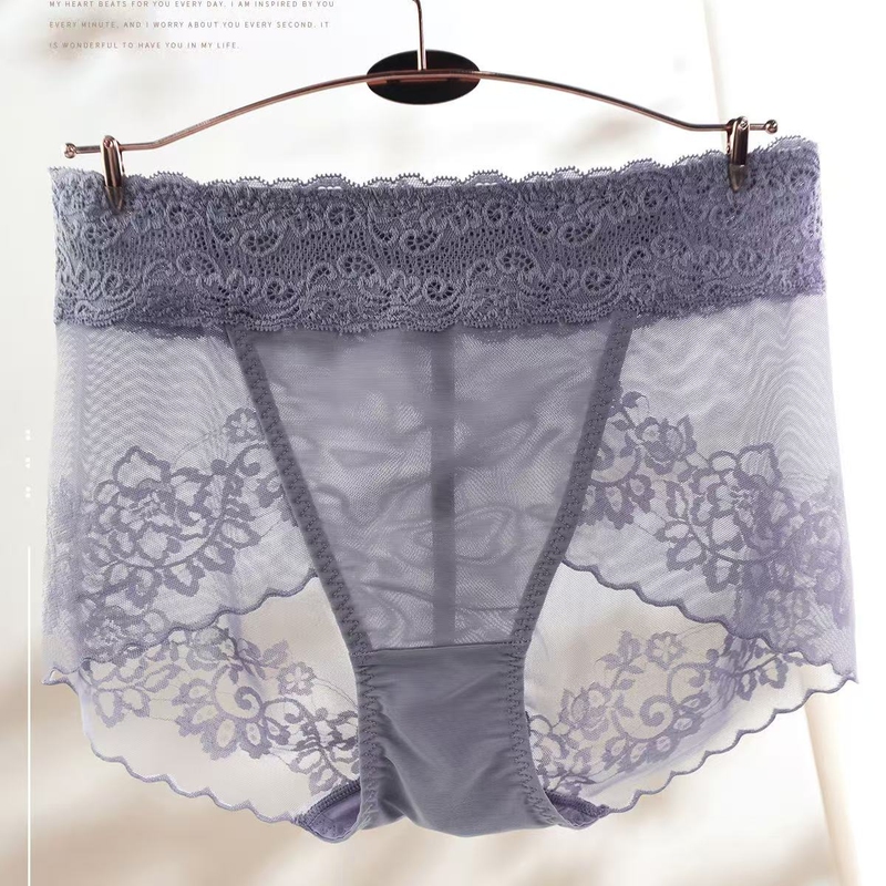Amiliou Women's High-Waisted Tummy Control Ultra-Thin Lace Sexy Close-Fitting Shaping Mesh Hip-Hugging Seamless Panties