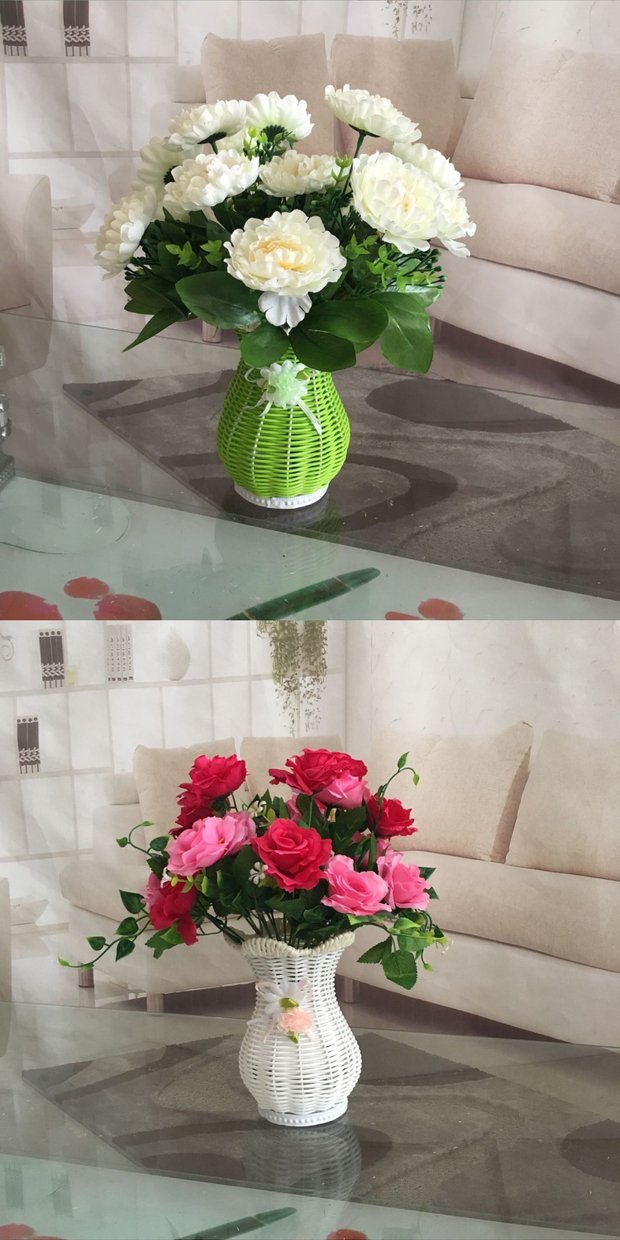 Hoa giả hoa bình hoa nhựa đơn giản hiện đại màu sắc chậu hoa dệt tay giỏ hoa giỏ hoa lụa hoa xô hoa - Vase / Bồn hoa & Kệ chum sành trồng cây