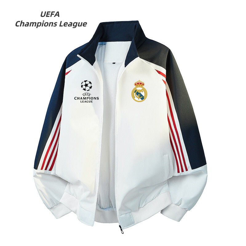 Uefa Champions League Real Madrid American-Style Trendy Brand Stand-Collar Jacket Autumn Loose Color-Block Striped Casual Sports Unisex Jacket Uefa Champions League Real Madrid American-Style Trendy Brand Stand-Collar Jacket Autumn Loose Color-Block Striped Casual Sports Unisex Jacket