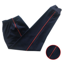 Spring and summer cotton black deep Tibetan green classic Red fine bar strip closed foot school uniform pants for men and women sports pants