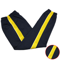 Customized spring and summer cotton sports pants Tibetan green color color yellow wide edge white strips male and female students toe closure school clothes pants