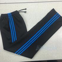 Customized spring and summer sports pants mens and womens blue three-bar trousers casual pants loose student pants school clothes pants