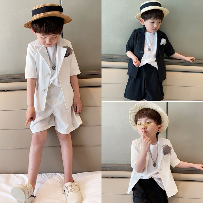 Children's suit suit casual boy gown The Korean version The trend flowers child suits follow the show host to perform the foreign air-Taobao