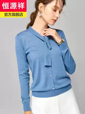 Hengyuanxiang knitwear women's long-sleeved spring and autumn solid color top neckline lace-up V-neck pullover bottoming shirt 2021 new