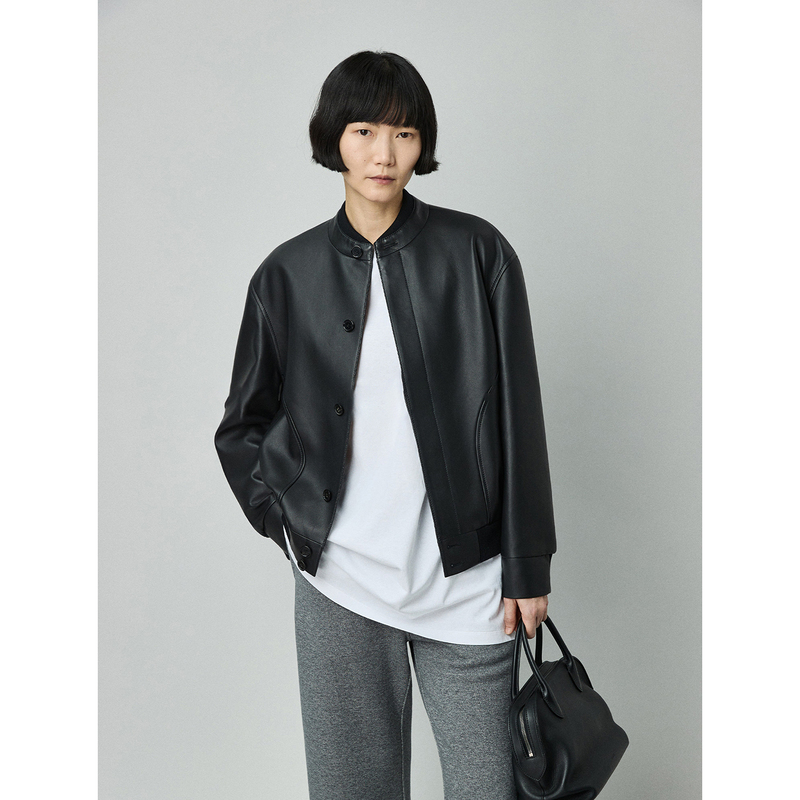 2026 Spring New Ultra-Light Soft Sheepskin Small Stand Collar Old Money Baseball Jacket Genuine Leather Coat for Women 2026 Spring New Ultra-Light Soft Sheepskin Small Stand Collar Old Money Baseball Jacket Genuine Leather Coat for Women