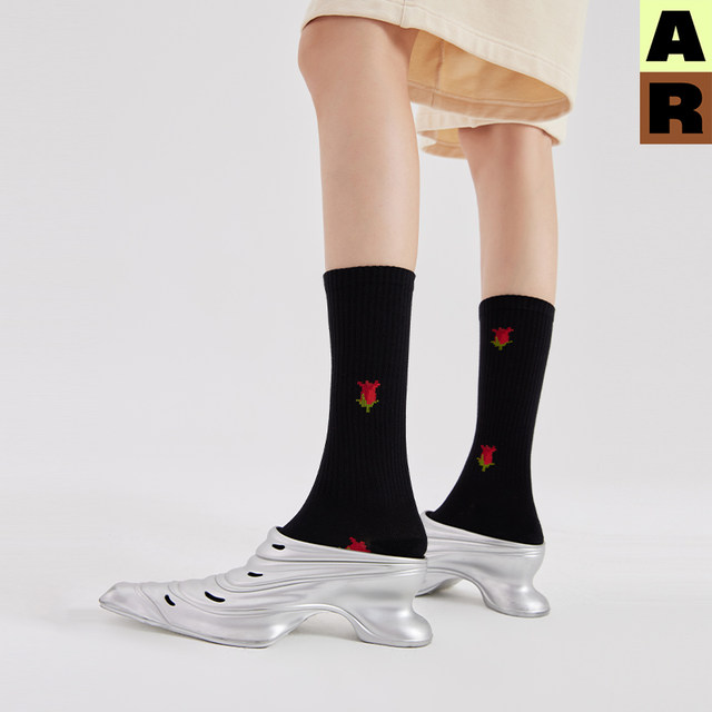 AR love rose rosemembroidery 3 pairs of gift boxs mid-calf socks autumn and winter socks sports socks