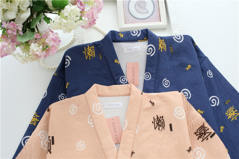 Áo kimono yukata nữ mùa xuân và mùa hè cotton áo choàng nam áo len kích thước lớn dịch vụ gia đình và đồ ngủ hoạt hình gió dệt kim cotton áo choàng ngủ nam nữ