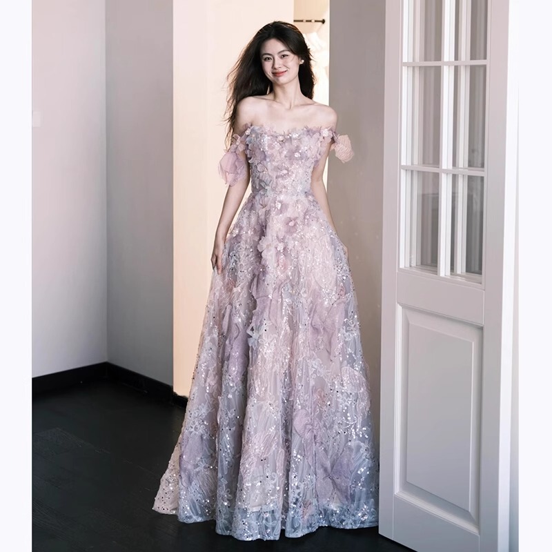 Purple Evening Dress, Birthday Coming-Of-Age Ceremony, Fairy-Like Morning Gown, Bride's Morning Photoshoot, Engagement, Wedding, Toast Dress, High-End Banquet