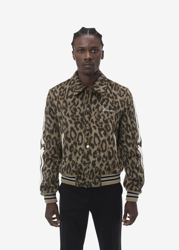 Overseas Direct Mail Amiri Bones Varsity School Team Leopard Print Jacket Thickeneded Embroidered Bone Baseball Uniform