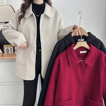 毛呢外套女2024新款大码胖妹妹200斤时尚翻领宽松中长款呢子大衣