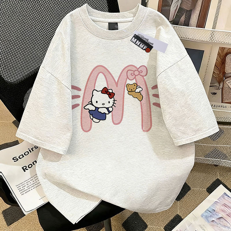 女童纯棉短袖T恤夏季2026新款中鲨鱼小猫大童洋气百搭半袖上衣服 — 25