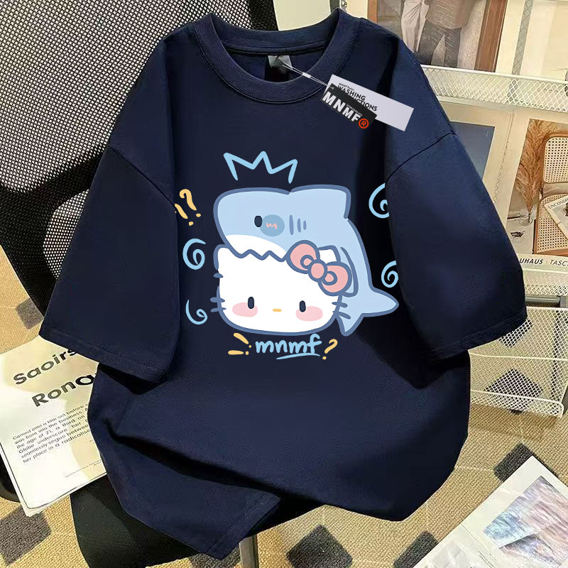女童纯棉短袖T恤夏季2026新款中鲨鱼小猫大童洋气百搭半袖上衣服 — 22