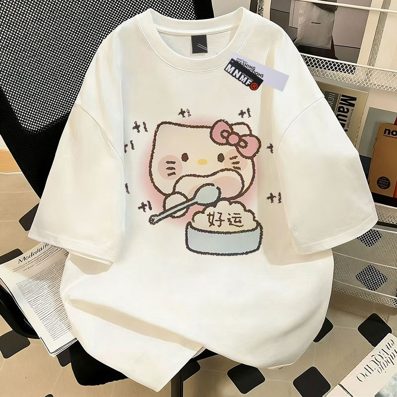 女童纯棉短袖T恤夏季2026新款中鲨鱼小猫大童洋气百搭半袖上衣服 — 30