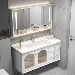 French Rubber Wood Bathroom Cabinet Combination Ceramic Basin Bathroom Washbasin Cabinet Washbasin Cabinet Set