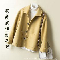 Baby collar short double-sided cashmere coat pattern women's autumn and winter shoulder sleeve coat model cut