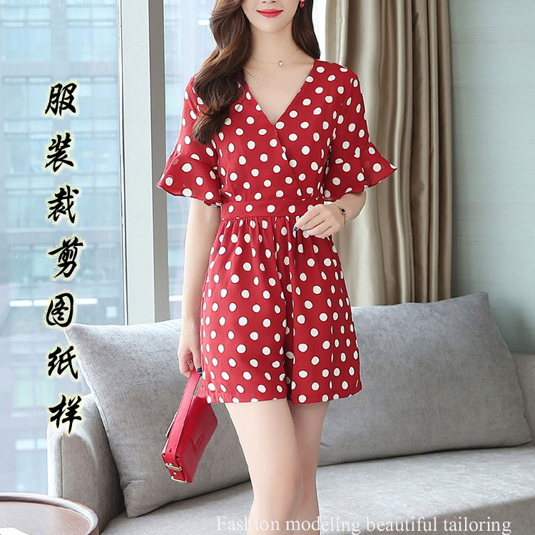 Summer new silk chiffon jumpsuit pattern women's short-sleeved jumpsuit skirt sample cutting drawings