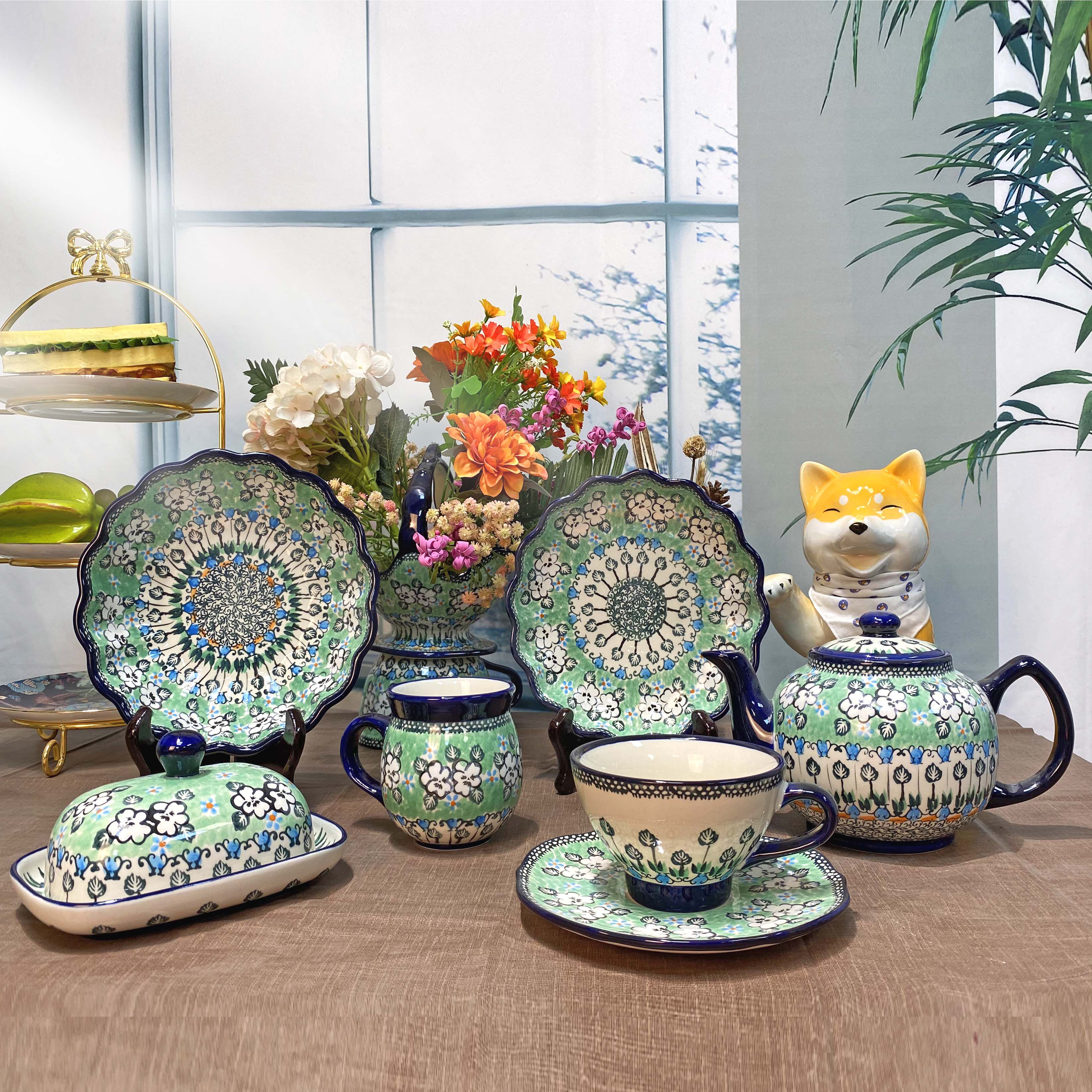 SAZAKI Polish color plant flower home European ceramic tableware noodle bowl plate soup pot soup plate combination set