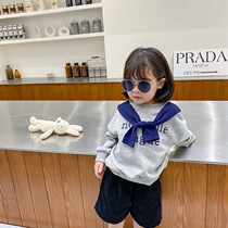 Baby Girl Clothing Girl Spring Dress New 2022 Spring and Autumn Yangqi Childrens False Two Korean Tide Children Navy Collar