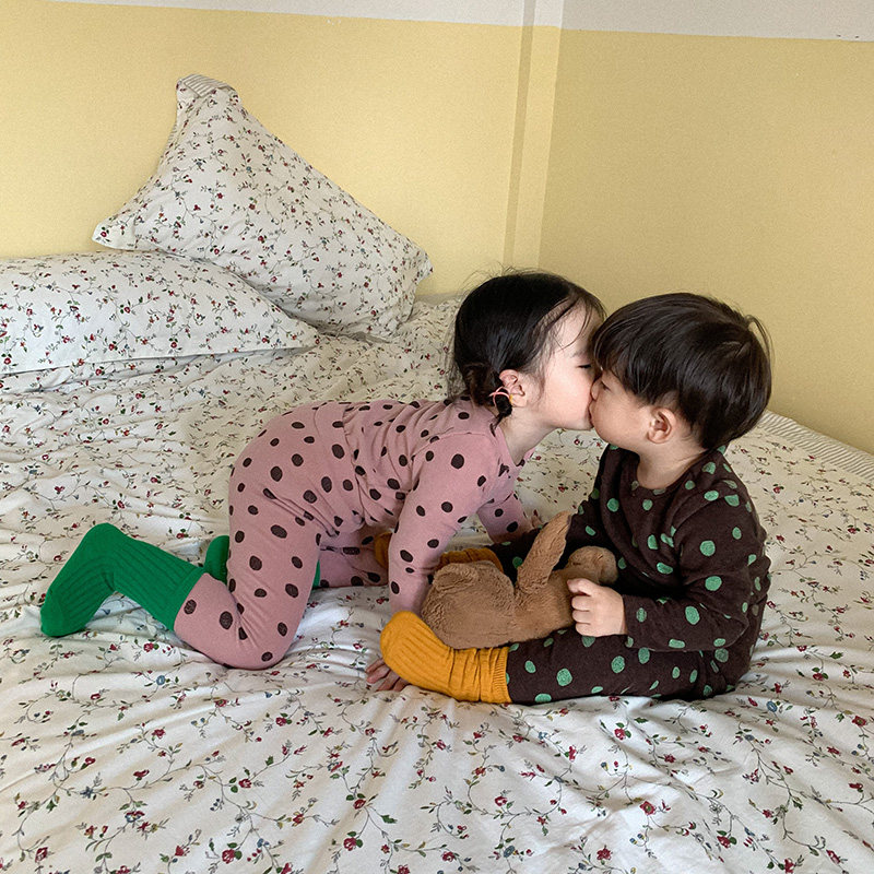 Children's velvet pajamas self-heating autumn and winter thickened brushed boys and girls baby home clothes suit cotton children