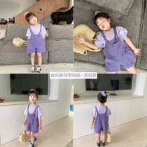 Child Summer Clothing Girl Purple Back With Pants Korean Version Suit Foreign Air Kids Baby Braces Shorts Summer Thin pants