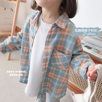 Girl Plaid Shirt Jacket Foreign Air Summer Dress Korean Version Children Summer Long Sleeves Slim Fit Childrens Baby Pure Cotton