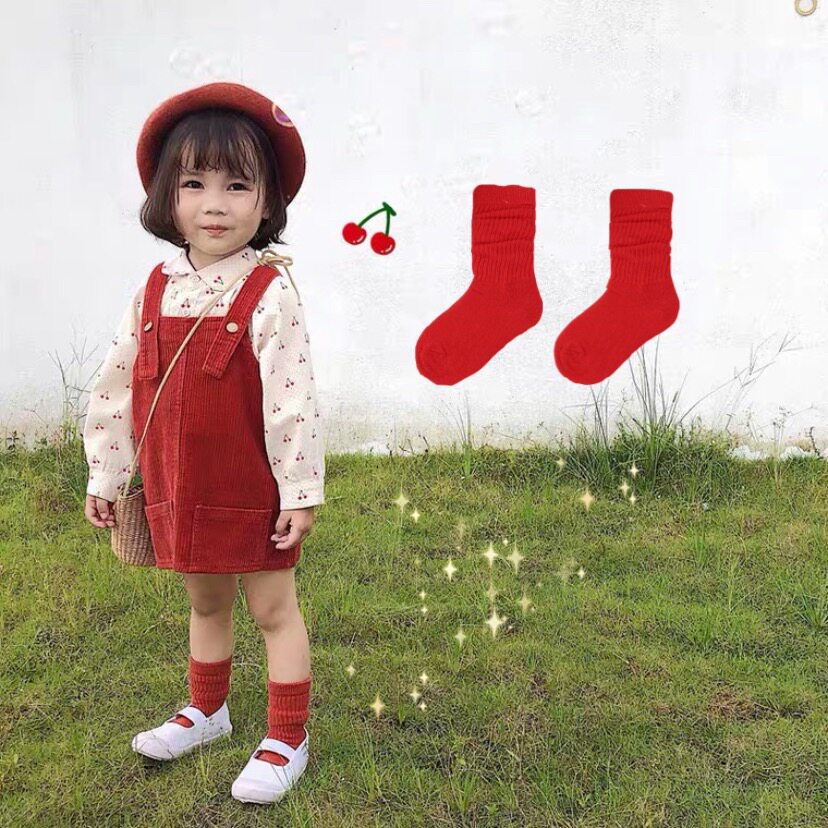 Girls socks cotton socks Korean trendy girl red spring and autumn children's baby bubble socks Korean children's clothing
