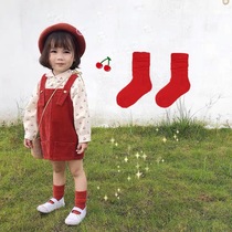 Girl Socks Pure Cotton Basket Socks South Korea Tide Pussy Red Spring Autumn Childrens Baby Pile Socks Socks South Korea Childrens Clothes