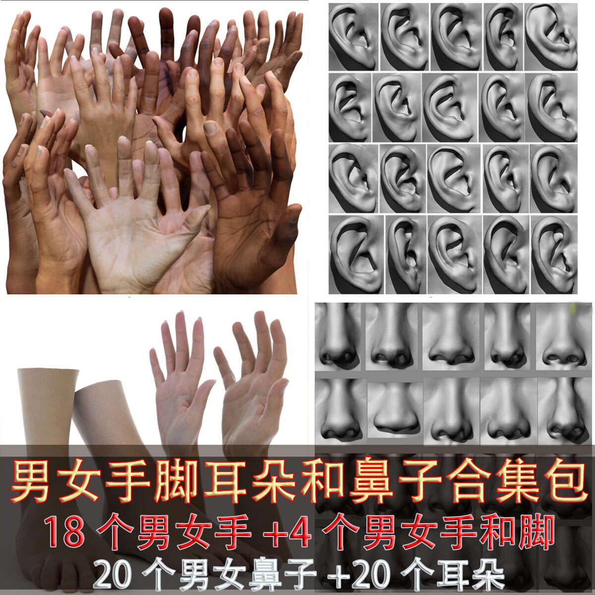 男女 手 脚 耳朵 鼻子3d合集包扫描游戏影视高精度3d模型和贴图