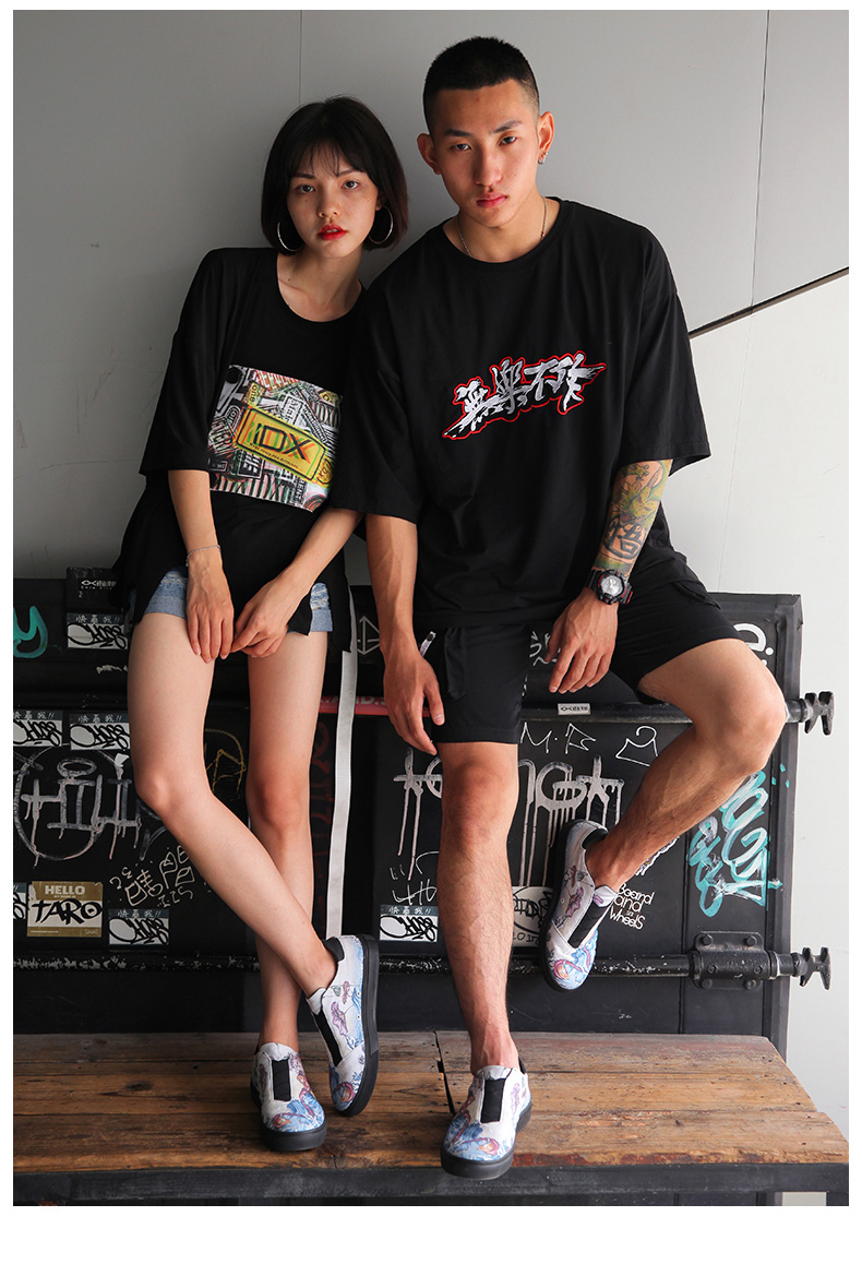 IDX / 爱 定 / 瑞兽 寻宝 Mùa hè đặt chân lười đi giày lười xu hướng giày vải graffiti giày nam - Plimsolls top giày sneaker nam