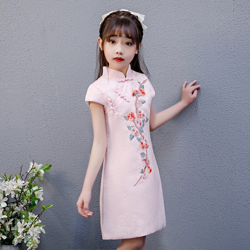 Girls cheongsam summer 2021 new cotton Chinese style Tang dress dress little girl improved skirt thin section
