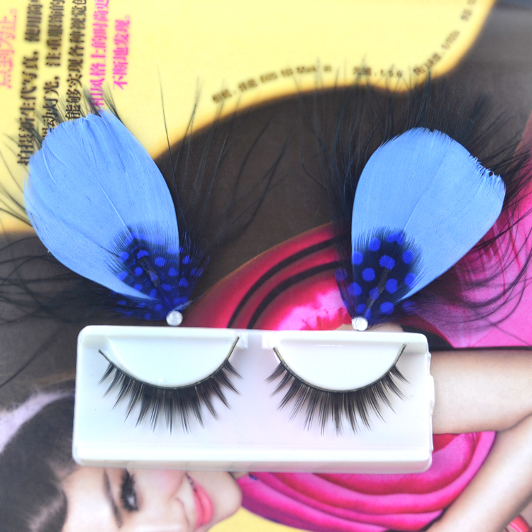 Blue Elf Feather Inlaid Drilling Exaggerated Fake Eyelash Cos Stage Performance Contest Model Creative Art Write Truth