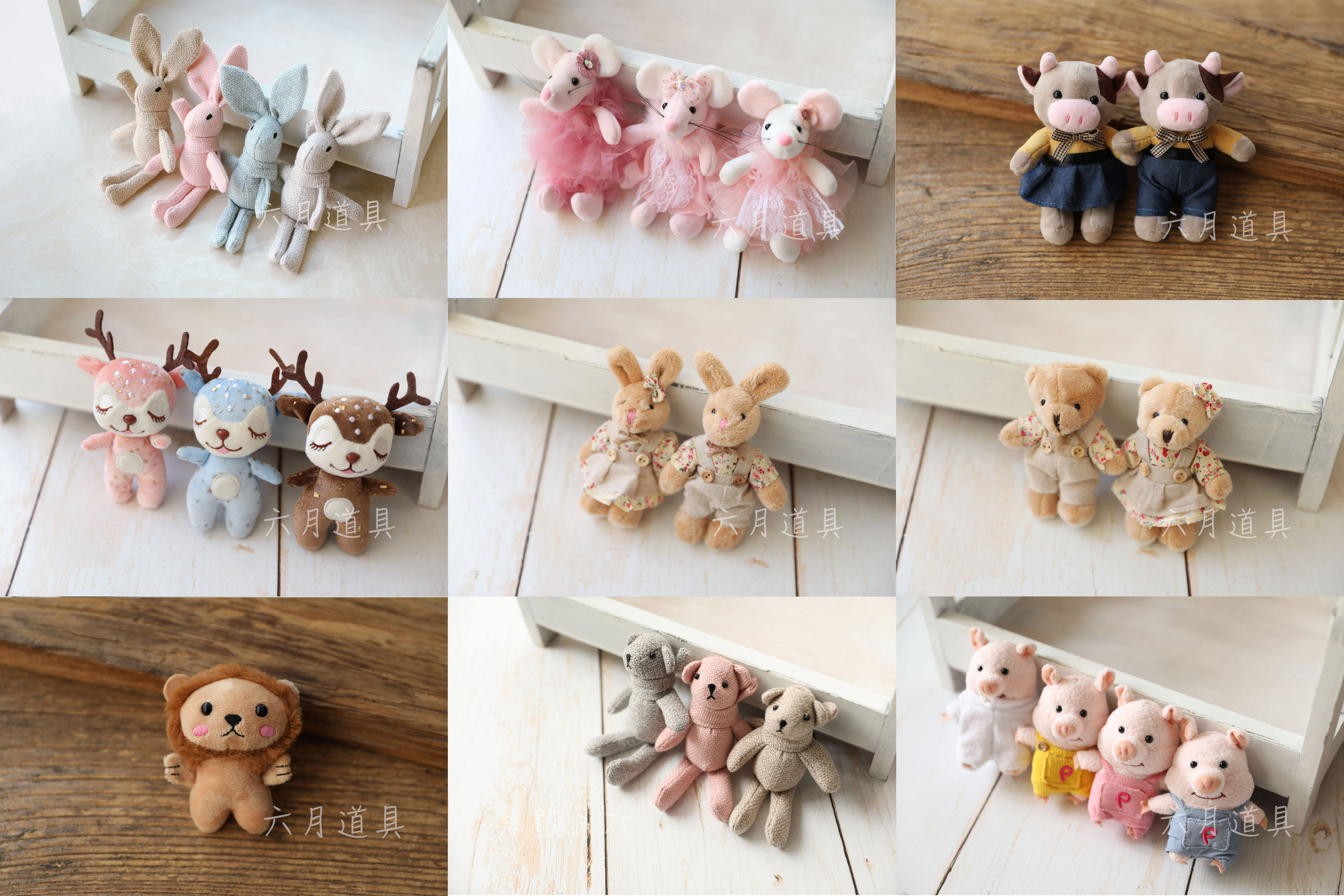 Small Rabbit Cubs Small Deer Tiger Doll Numb Textured Newborn Photography Props Full Moon Photo June Props