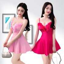 Bar womens sexy 2020 new halter sundress night temperament see-through leaky chest large swing dress