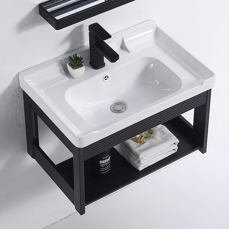 Black Space Aluminum Bracket Ceramic Washbasin Cabinet Combo Small Family bathroom washbasin Makeup Room Wash table noodles
