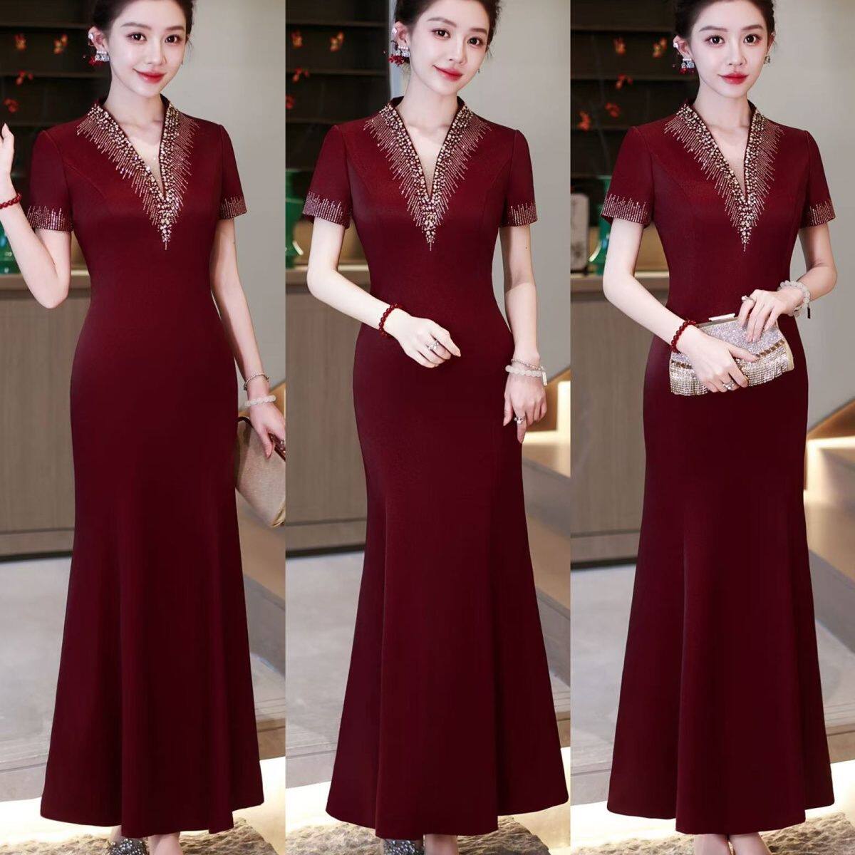 Свадебное платье молодой счастливой свекрови cheongsam 2026, новое высококачественное свадебное платье для матери, свадебное вечернее платье маленького роста