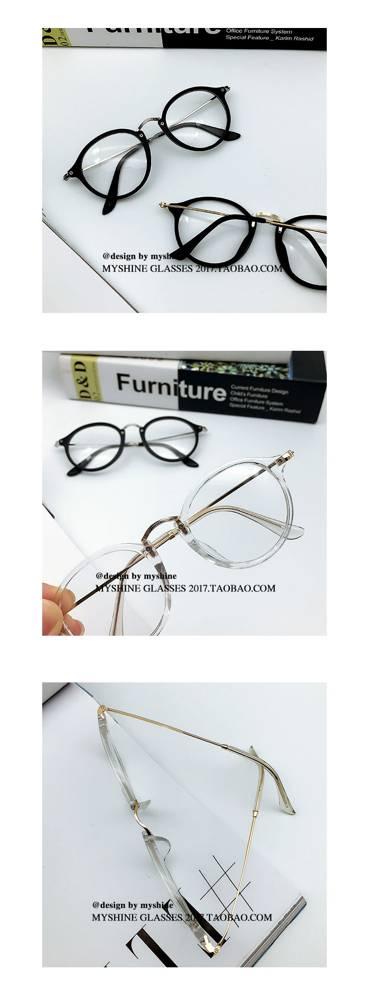 Khung tròn kính siêu mỏng retro Kính chân kim loại trong suốt Khung kính mặt lớn cho nam và nữ có thể được trang bị cận thị mắt kính gucci