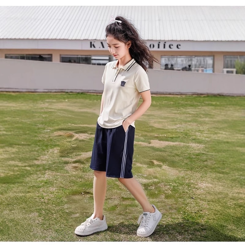 Dongguan Dongcheng Haidong School Uniforms for Men and Women Unified Yellow Lapel Short-Sleeved Black Shorts Jacket Pants