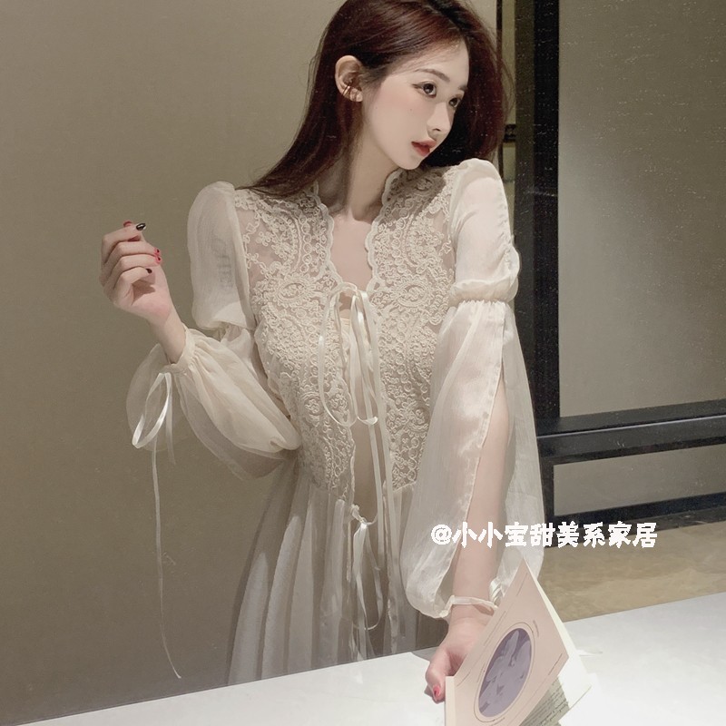 Princess Lace Holiday Pyjamas Summer Retro Sexy Palace Long Version Sleeping Robe Bridal Bridal Gown With Dress Fairy Writing