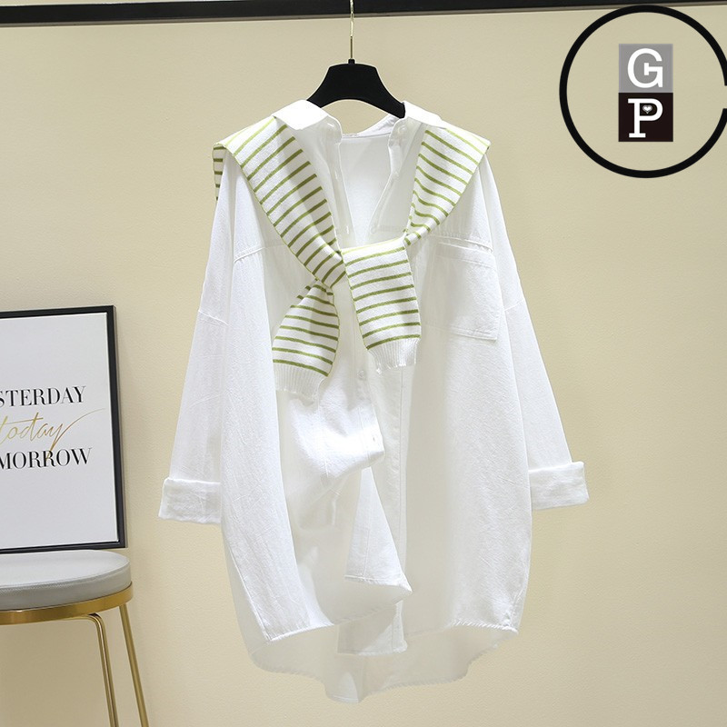 Japanese Style Gp New Mid-Length Cotton and Linen Shirt for Women, Autumn Loose Design, Niche Casual Two-Piece Shirt Set for Outerwear