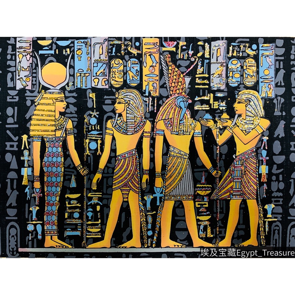 Spot shop Egyptian hand-painted papyrus multicolored gold powder luminous effect God's Horus