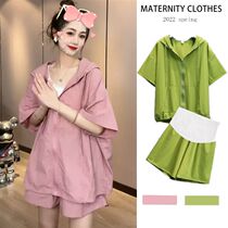 Pregnant Woman Suit Summer Thin stylish style Ocean Gas Summer Out sport short sleeve blouses casual shorts Two sets