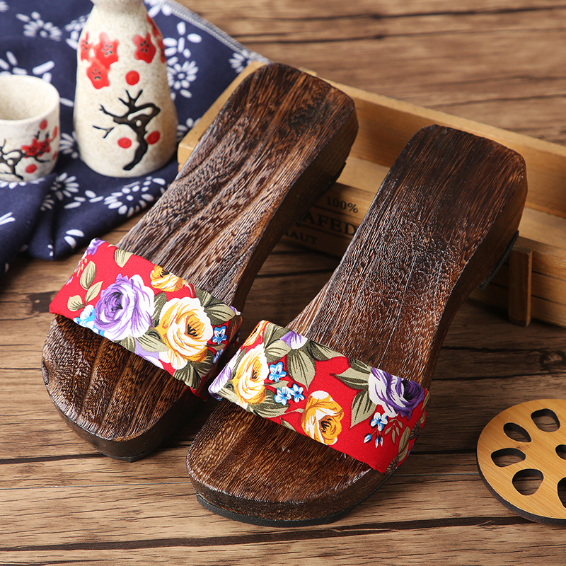 New  Trendy Japanese Wooden Clogs, Thick-Soled Sandals Made of Burnt Paulownia Wood, Summer Women's Flip-Flops, Wooden Clogs