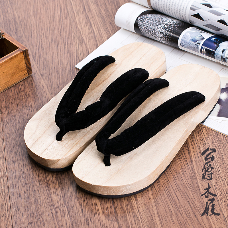 Flat Wooden Clogs for Couples, Slippers, Flip-Flops, Real Wood Sandals, Cosplay