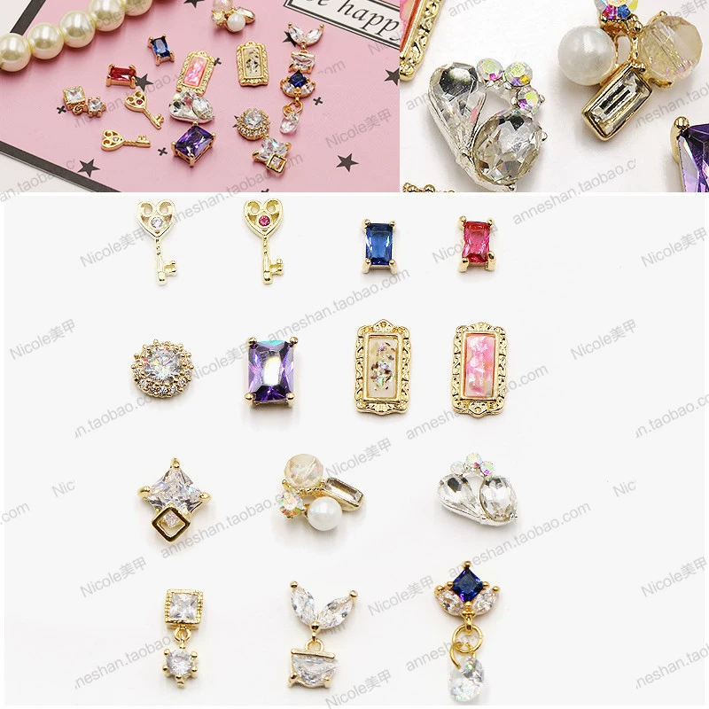 Đồ trang sức bằng kim loại mới của Nhật Bản Nghệ thuật làm móng Kim cương Hợp kim Zircon Chìa khóa bảo mật cao Giọt nước Hình vuông Kim cương Công cụ làm móng Đồ trang sức - Công cụ Nail