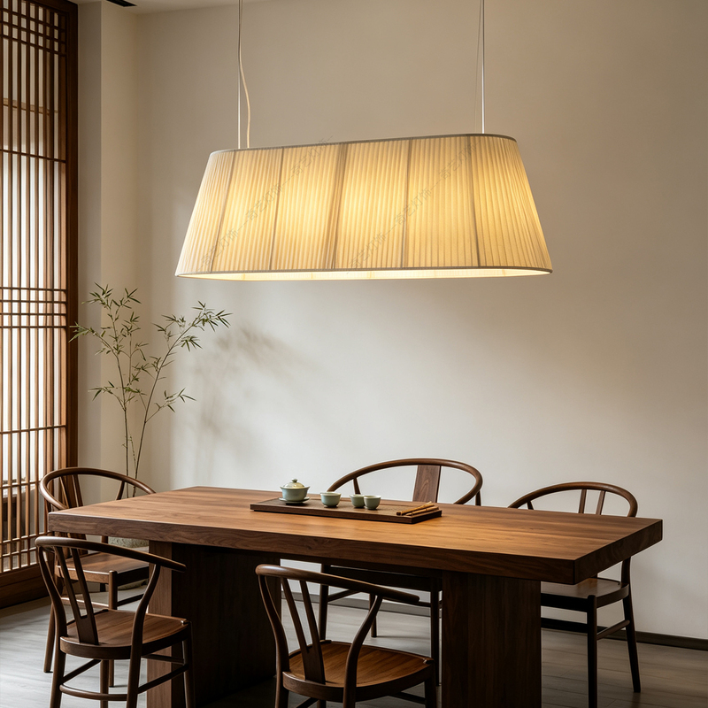 New Chinese-Style Minimalist Fabric Pendant Light for Restaurant, Tea Room, Hotel Lighting, Japanese-Style Homestay, Long Strip Lampshade, Commercial Lighting New Chinese-Style Minimalist Fabric Pendant Light for Restaurant, Tea Room, Hotel Lighting, Japanese-Style Homestay, Long Strip Lampshade, Commercial Lighting